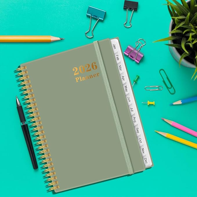 Planner 2026 For Women & Men - Monthly and Weekly Calendar Planner from January 2026 - December 2026, Student Planning with 12 Tabs for Office School Supplies, Inner Pocket, 8.5" x 11", Green