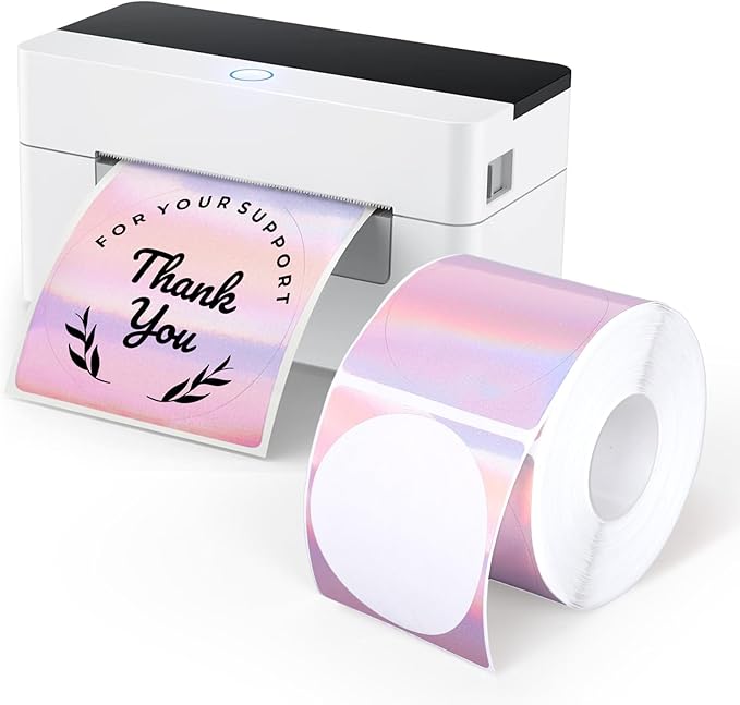 JarThenaAMCS 2 Inch Holographic Direct Thermal Labels Pink Round Iridescent Color Coding Dot Label Stickers Glitter Rainbow Self-Adhesive Printer Decals for DIY Name Price Tag Logo Design, 500Pcs