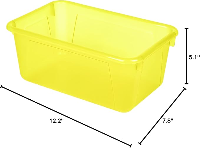 Storex Small Cubby Bins – Plastic Storage Containers for Classroom, 12.2 x 7.8 x 5.1 inches, Candy Yellow, 5-Pack (62476A05C)