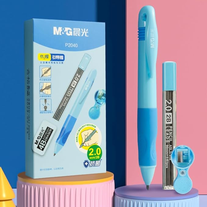 M&G Mechanical Pencil Set, 2mm Mechanical Pencil, With Eraser Refill and Sharpener, School Supplies, Drawing Pencils, Sketching Pencils,Aesthetic Mechanical Pencils for Writing (Blue)