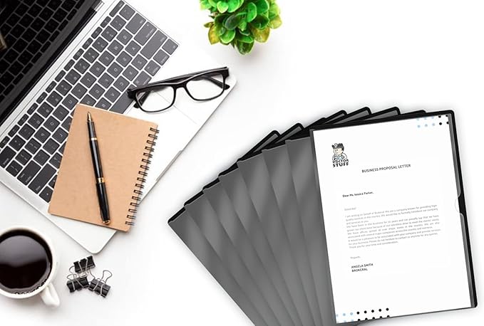 Doctor Stuff - 25 Pack L-Type Vinyl Plastic File Folders Letter Size, Black Pocket Project Folders Clear Front, Documents Holder for Home, High School, Office and Medical Files
