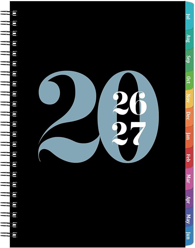 Planner 2026-2027- Academic Planner 2026-2027, JUL.2026 - JUN.2027, 6.4" x 8.3", 2026-27 Calendar Planner, Weekly and Monthly with Waterproof PVC Cover, Colorful Tabs, Spiral Bound, Student Teacher Organizer - Black