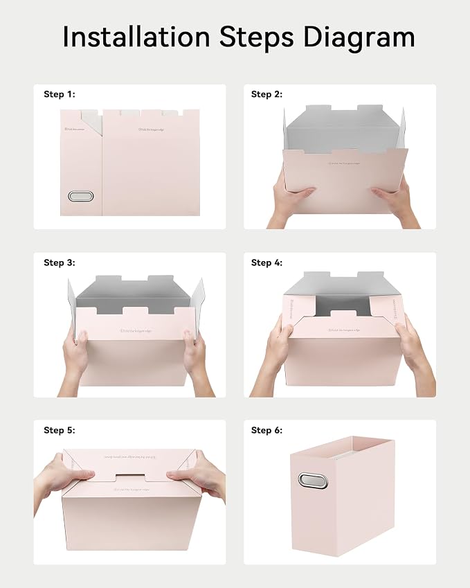 Oterri File Organizer Box, Portable Collapsible Cardboard File Folder Organizer with Handle for Letter Size Hanging Files, Document Storage Box for Home Office & Classroom (4 Packs, Light Pink)