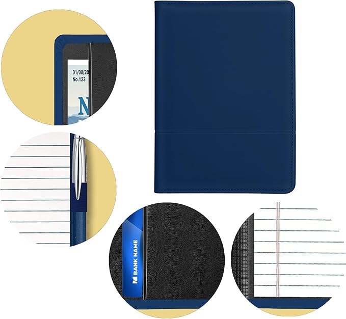A5 Padfolio Business Portfolio Folder,Junior Size Document Folder Organizer, Padfolio with Interior Pocket and Pen Loop, 5 x 8 Writing Pad Included, Navy Blue