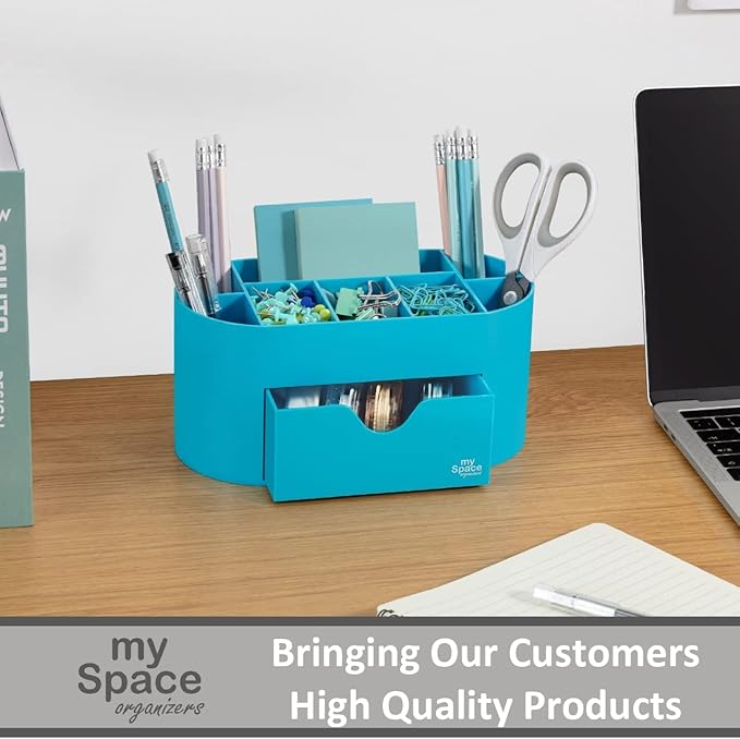 My Space Organizers Blue Desk Organizer for Office Supplies and Desk Accessories - Pen Holder Desktop Organization for Room College Dorm Home School (Blue)