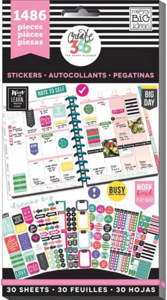 me & my BIG ideas Sticker Value Pack - The Happy Planner Scrapbooking Supplies - Everyday Plans Theme - Multi-Color - Great for Projects, Scrapbooks & Albums - 30 Sheets, 1486 Stickers Total