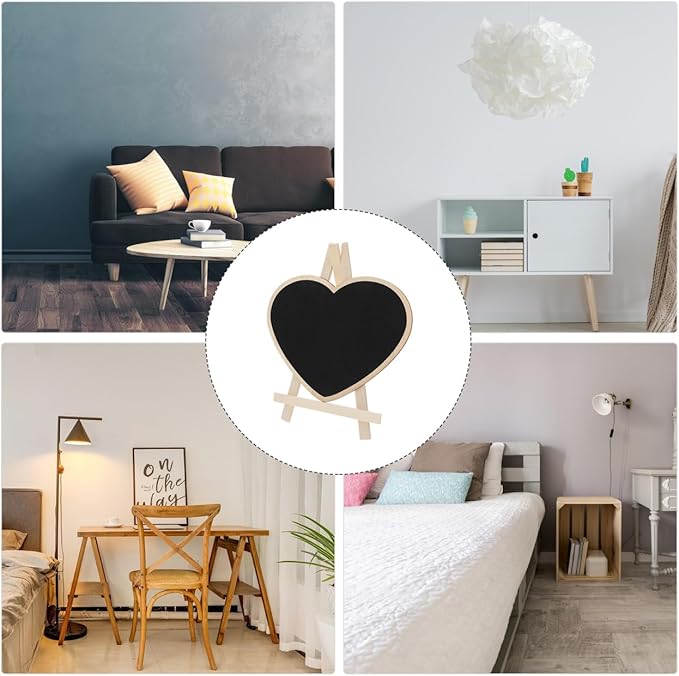 Scicalife Heart Shaped Chalkboard Easel Sign Small Vertical Blackboard with Stand Mini Writing Board for Wedding Party Message Memo