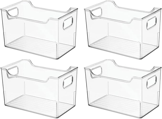 mDesign Deep Plastic Office Storage Bins with Handles for Organization in Filing Cabinet, Closet, or Desk Drawers, Organizer for Notes, Pens, Pencils, and Staples - Ligne Collection - 4 Pack - Clear