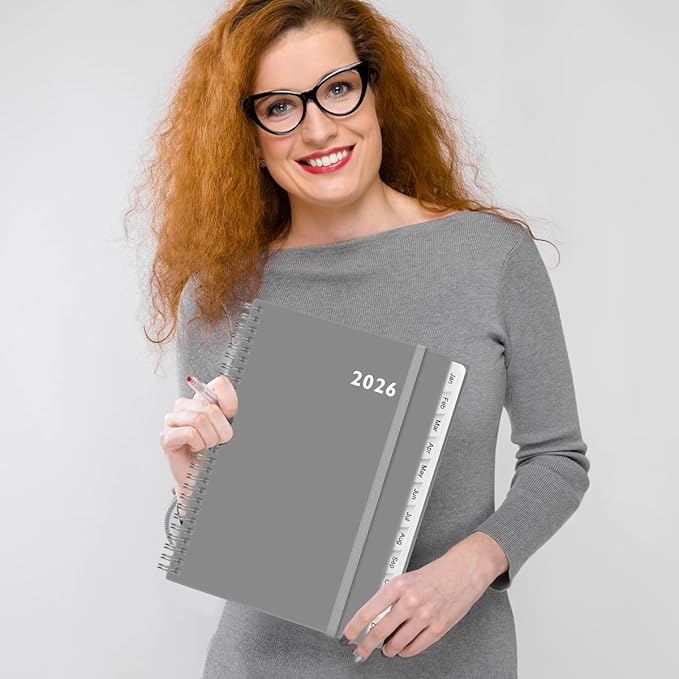 2026 Planner - Planner 2026 from January 2026 to December 2026 with 12 Monthly Tabs, Flexible Cover, Inner Pocket, 8.5" x 11", Grey-C