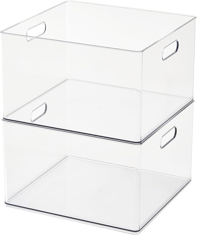 Simply Tidy 13" x 13" Clear Storage Bin with Handles - Stackable Plastic Organizer for Paper, Crafts, and Office Supplies - 1 Pack