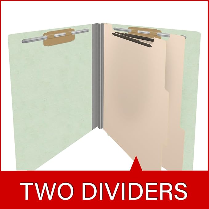 25 Pt. Pressboard Classification Folders, Full Cut End Tab, Letter Size, 2 Dividers, Pale Green (Box of 10)