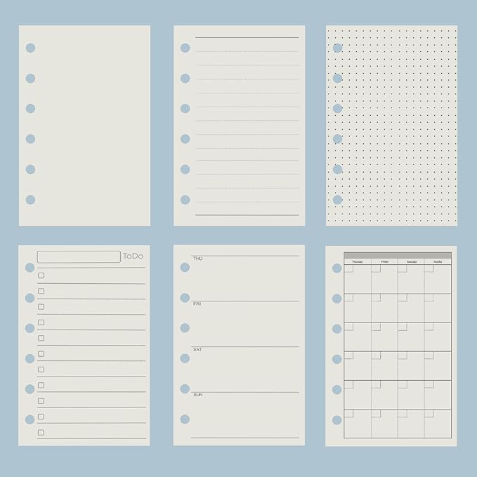 Harphia A7 6-Hole Binder Refill Value Set, 90-Sheet Rulled Line Loose Leaf Paper with Stickers and Dividers, Planner Inserts with Binder Pockets