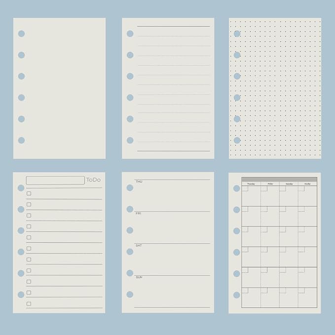Harphia A7 6-Hole Binder Refill Value Set, 90-Sheet Dotted Loose Leaf Paper with Stickers and Dividers, Planner Inserts with Binder Pockets