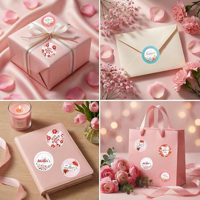 Mothers Day Stickers, 120 PCS Happy Mothers Day Stickers, 2 Inch Mom Sticker Decal, Mom Gifts, 20 Sheets Self-Adhesive Mothers Day Crafted Mother's Day Labels Sticker for Envelope Seal Card Box, Round