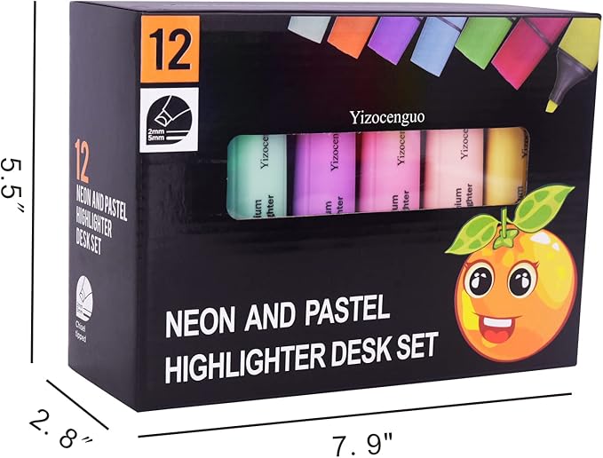 Highlighters Assorted Colors, 12 Colors with Base, Bible Highlighter, Aesthetic Highlighters, Chisel Tip Marker Pen, for Office School Supplies