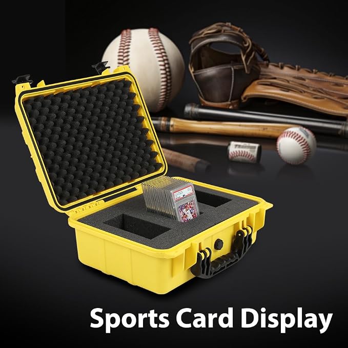 CROSSDESIGN Storage Box for Collectible Cards, Tools, Screws, Craft Supplies DIY Adjustable Organizer Box with Removable Dividers & Protective Foam, Lightweight Stackable Storage Container Yellow