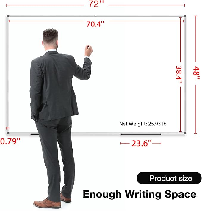 TOWON Silver Border Whiteboard Dry Erase, 72x48 in White Board Dry Erase, Presentation Magnetic Aluminum Framed Whiteboard, Dry Erase Board Wall Mounted with Markers, Pen Tray, Magnets, Cleaning Wipe
