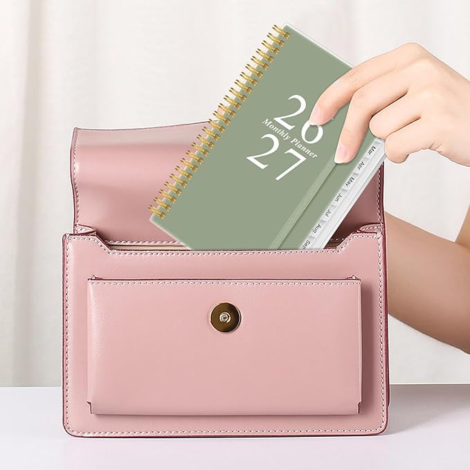 2026-2027 Monthly Planner - January 2026 - June 2027, Two Pages Per Month, 18 Monthly Calendar/Planner with Tabs, Strong Twin-Wire Binding, Inner Pocket, 3.75" x 6.5", Green