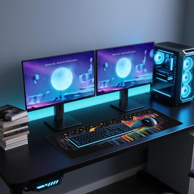 Cosmic Valley Gaming Mouse Pad Large Desk Mat Rainbow River Neon Mountain Night Mousepads Computer Keyboard Pad Mouse Mat Laptop Mat 31.5 x 11.8 Mouse Pads for Desk Home Office Gaming