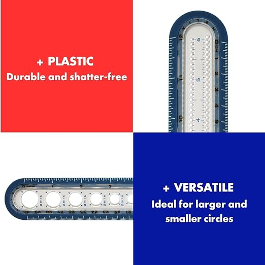 Maped - Helix 2-in-1 Ruler with Integrated Circle Templates 12 Inch/30cm - Draw Circles up to 12" Diameter, 12" & 30cm Graduations, Kid-Friendly Design
