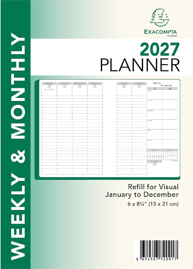 Exacompta 2027 Refill For Visual Planner - Time Management Appointment Organizer