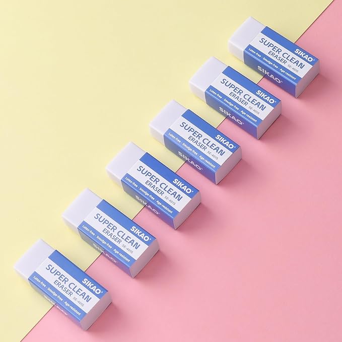 White Erasers, 12 Pack Block Pencil Erasers – Smudge-Free Latex-Free, Erasers for Kids School Supplies, Clean Erase for Homework, Office & Drawing (Art Use)