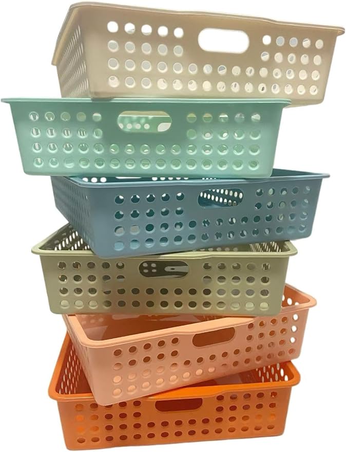 6 Pack Classroom Paper Baskets, Organizing Desk Boho Tray for A4 Papers, Classroom Storage Plastic Paper Bins, Fun Turn In Trays for Teachers and Students, Office Desk Room Trays