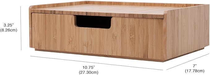 MobileVision Bamboo Office Organizer Complete Set INCLUDES: Charging Station, Pencil & Pen Holder w/Tray for Notepads, Drawer for Office Supplies & Stationary