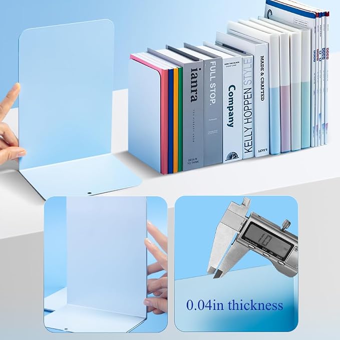M&G Book Ends 1 Pair, Blue Large Metal Bookends for Shelves, L-Type Book Stopper for Heavy Books, Non-Skid Bookstand for Office Home School Supplies