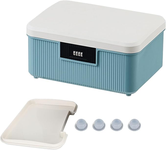 Lockable Storage Container Bin, 2.3 Gallon /9 Liter Capacity Organizer Box & Plastic Trunk for Office/Home Security | Heavy Duty ABS Storage Box, White&Blue