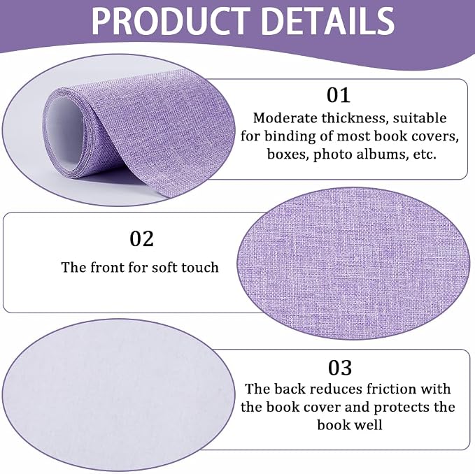CRASPIRE 51x11.8 Linen Book Cloth Light Purple Lilac for Books Binding Fabric Surface Paper Backed Bookcover Woven Cloth Books Album Scrapbooking Archival Covering Protector Bookbinding Supplies