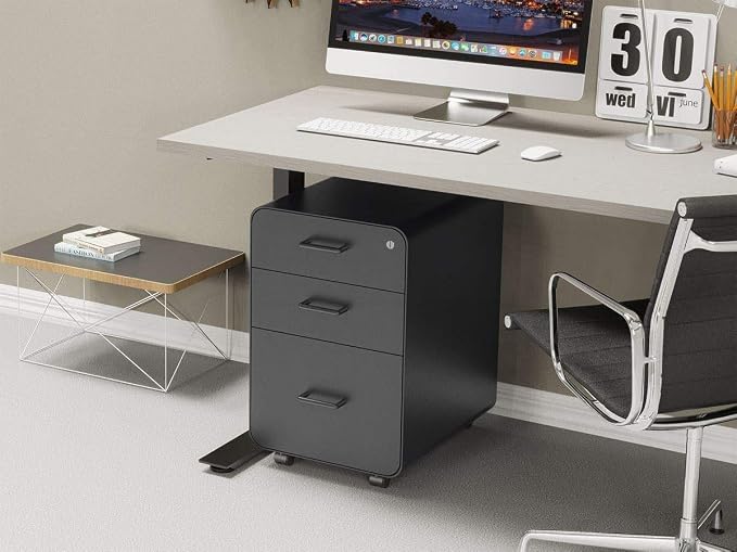 Monoprice Round Corner 3-Drawer File Cabinet - Black with Lockable Drawer - Workstream Collection, 3 Drawer (137876)