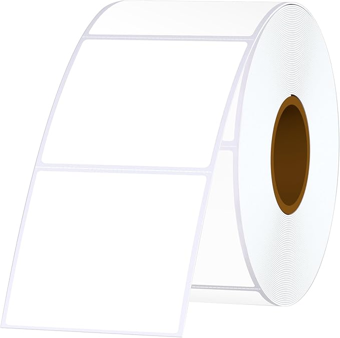 2x2 Thermal Labels Square Direct Thermal Sticker Labels with Perforated Line, 500 Sheets/1 Roll, White, for QR Code, Baking, Product Logo, Business