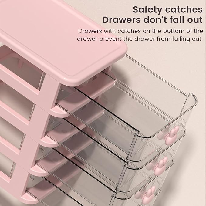 4-Tier Desk Storage Box, Transparent Plastic Organizer with Bunny Handles, Large Capacity Multi-Level Drawer for Books, Pens, Office Supplies, Perfect for Home, Office, or Study
