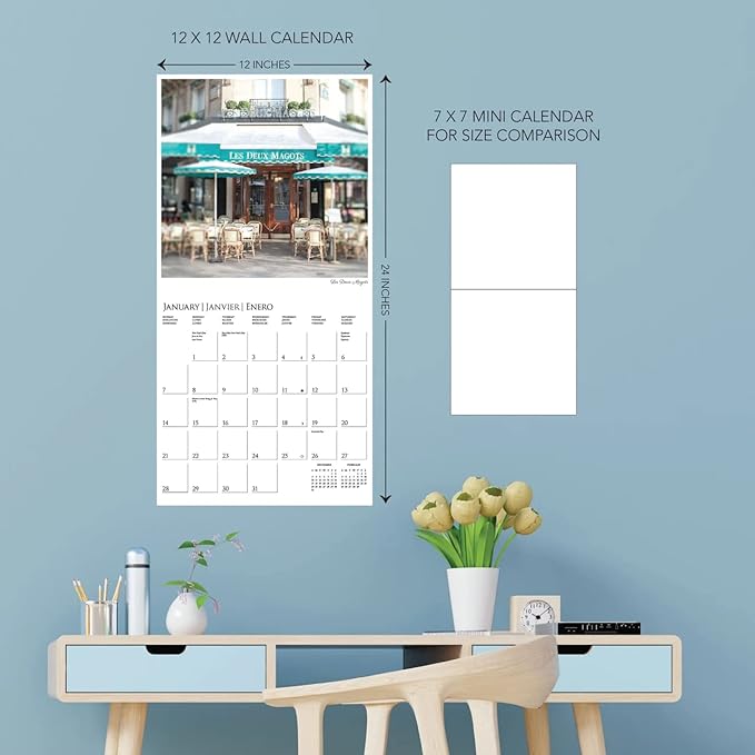 Graphique 2024 A Parisian Life Wall Calendar | 12” x 12” | Thick Paper | Home & Office Organizer | Large Monthly Grid | 3 Languages & Marked Holidays | 4 Month Preview Page for 2025