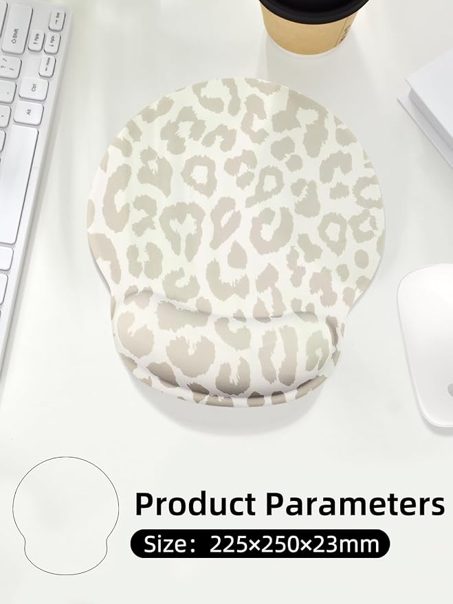 Leopard Mouse Pad Wrist Support Wrist Rest, Ergonomic Mouse Pad with Non-Slip Base for Office Gaming Working Computers,Desk Accessories Pain Relief Mouse Mat for Home&Game Decor, Beige