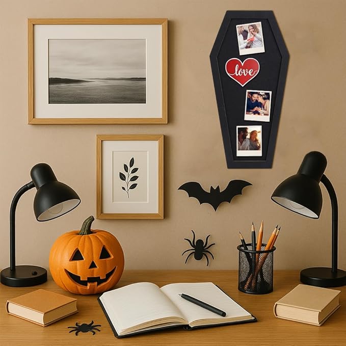 BENECREAT Coffin Pin Display Board, 15.7x7.8x0.7inch Bulletin Display Board Wall Mounted Felt Board with Black Wood Frame for Brooch Pin Display, Office Home Decor