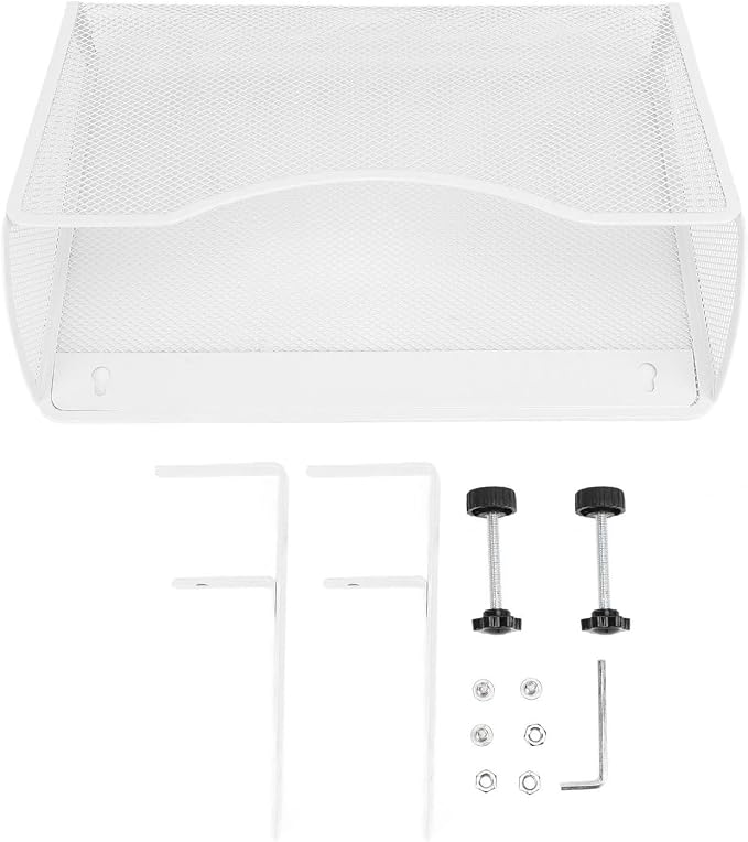 Fockety Desk Side Storage, No Drill Steel Under Desk Storage Laptop Holder, Mesh Hanging Desk Organizer, Clamp On Desk Shelf, Side Desk Organizer, Desk Storage Holder for Office and Home