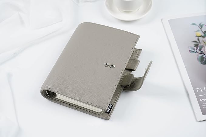Moterm Personal Luxe Rings Planner - Genuine Leather Binder Organizer (30mm Ring, Pebbled-Gray)