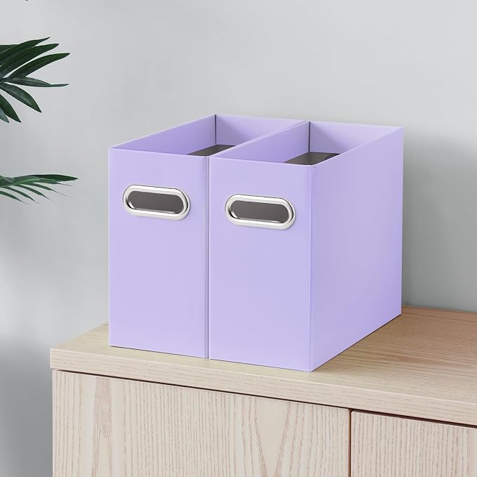 Oterri File Organizer Box, Portable Collapsible Cardboard File Folder Organizer with Handle for Letter Size Hanging Files, Document Storage Box for Home Office & Classroom (8 Packs, Purple)