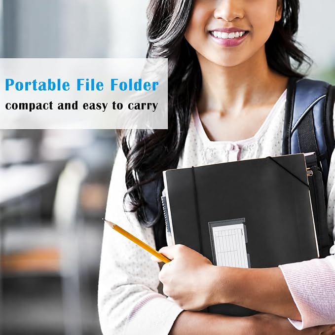 7-Pockets Hanging File Folder with Retractable Hooks for Filing Cabinet, Letter Size Expandable Accordion File Organizer with Elastic Band for File Frame or On-The-Go Use (6 Pack)