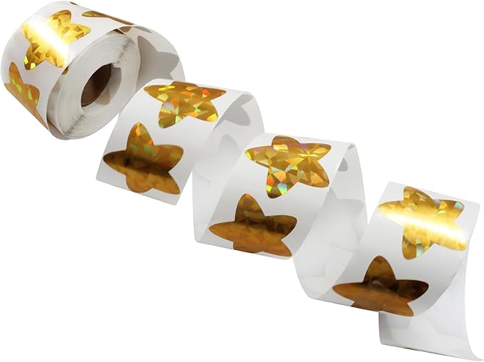 2 Roll 1.5 Inch Gold Foil Star Stickers, Glitter Metallic Self Adhesive Star Labels for DIY Crafts Classroom Student Planner Teachers Supplies (500 Pcs Per Roll)