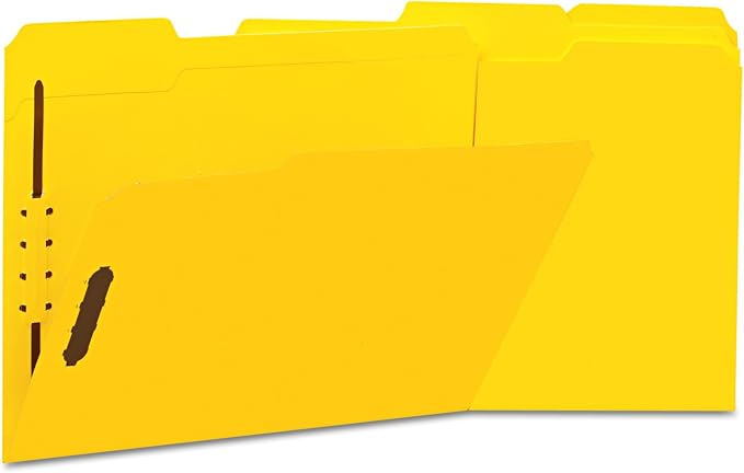 Universal 13524 Deluxe Reinforced Top Tab Folders, 2 Fasteners, 1/3 Tab, Letter, Yellow (Box of 50)