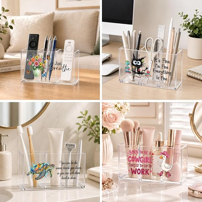 Funny Baseball Lover Acrylic Pen Holder 3 Compartment, Take Me Out To The Ballgame Desk Organizer for Office Home, Back to School Gifts for Women Men Teachers Sports Lovers Baseball Mom Players