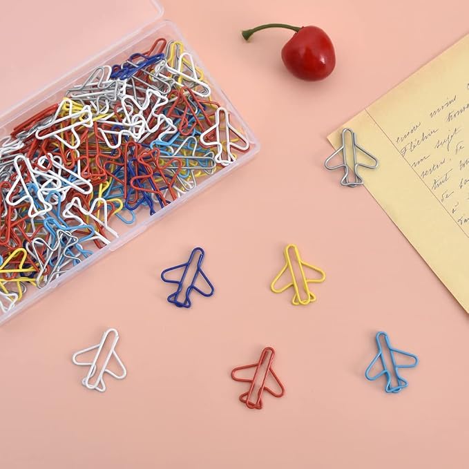 Vuzvuv 100Pcs Rainbow Creative Plane Paper Clips Assorted Colors Cute Metal Plane Shaped Bookmark Clips for Party Invitation Card Student Kids Gift Notebook Office Accessories Document Organization