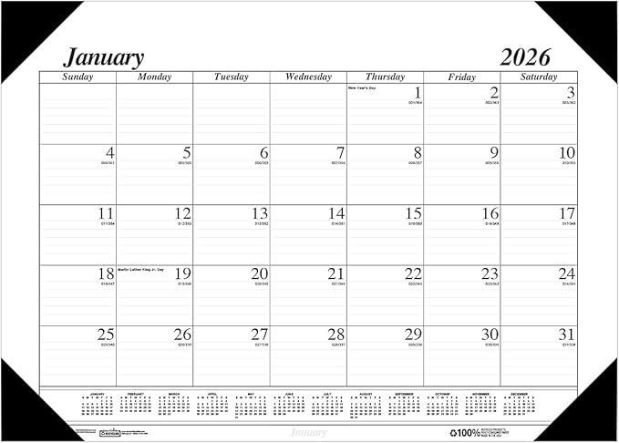 House of Doolittle 2026 Economy 18.5" x 13" Monthly Desk Pad Calendar, Black/White (012402-26)