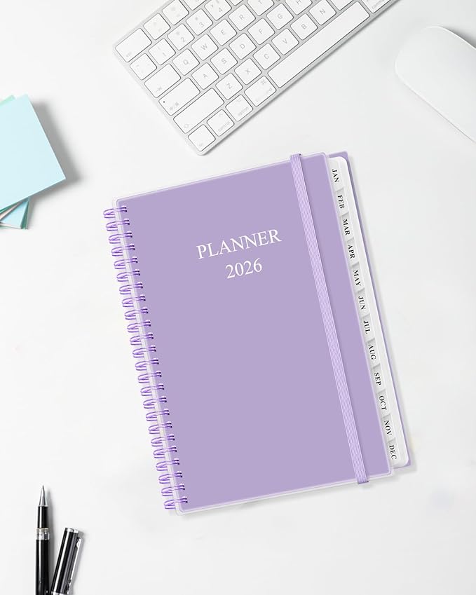 Planner 2026 - Weekly & Monthly Planner from January 2026 to December 2026, Agenda 2026 with Inner Pocket, Elastic Band, 6.4" x 8.5", Purple