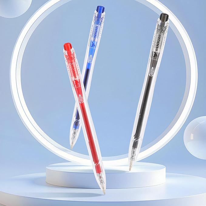 WY WENYUAN 12 Pcs Gel Pens, 1.0mm Bold Point Black & Red & Blue Pens, Quick Drying Gel Ink Pens for Smooth Writing, Retractable Ballpoint Pens for School, Office, Journaling, Note Taking