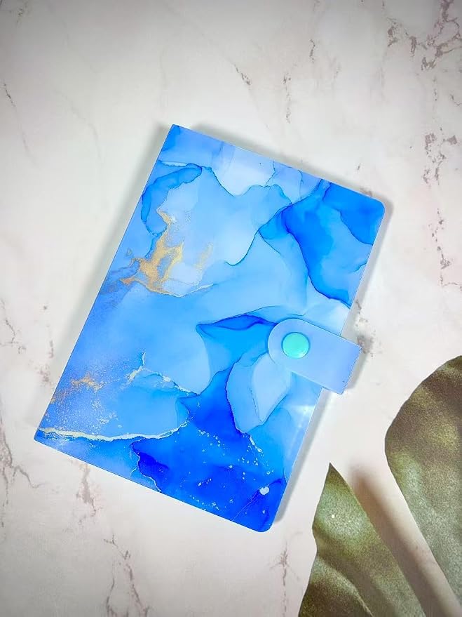 Receipt Organizer Picture Album Binder Holding Coupons Business Cards with 104 Pockets, Potable Accordion Binder 6.7x4.8inches for Storage Details Organizer - Marble Blue