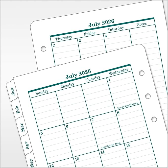 FranklinCovey - Original Ring-Bound Planner Refill - Two Page Per Month Calendar Tabs (Pocket, Jul 2026 - Jun 2027)